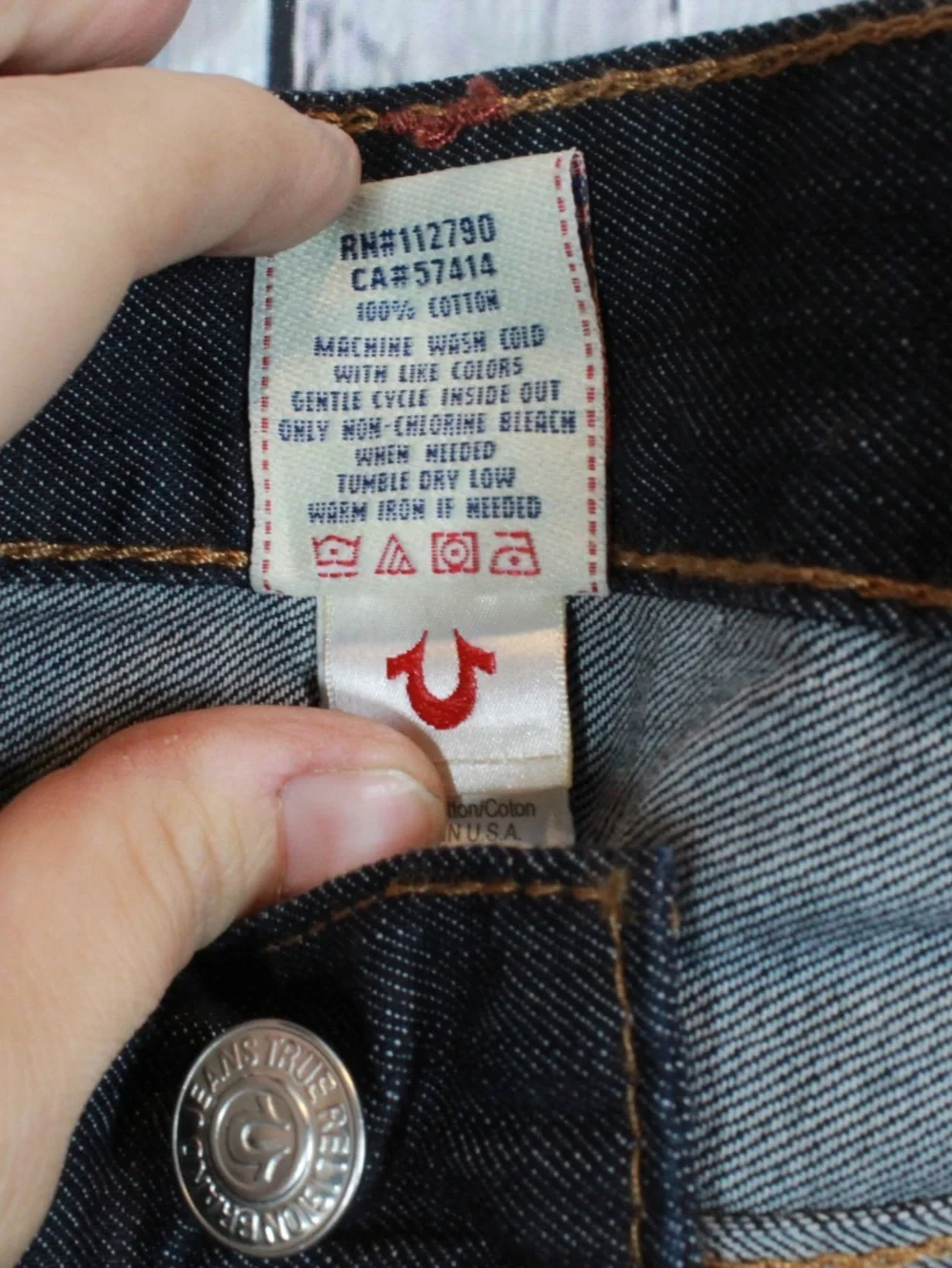 NWT True Religion Straight Flap Jeans Sunset Logo Orange Red Stitch Mens Size 33